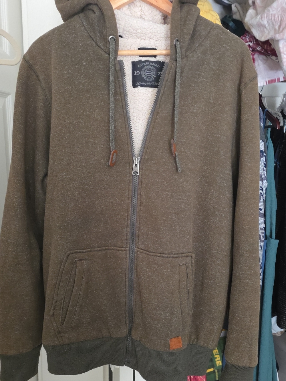 Buffalo David Bitton Olive Green Sherpa-Lined Zip Hoodie